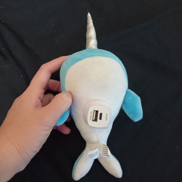 Plush Narwhal Unicorn Whale Portable Charger Power Bank Bag Charm, Sky Blue - Picture 3 of 5